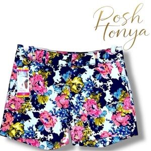 Isaac Mizrahi High Rise Floral Shorts White Blue Pink Size 8 Coastal Resort